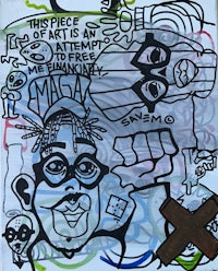 a piece of art with graffiti on it